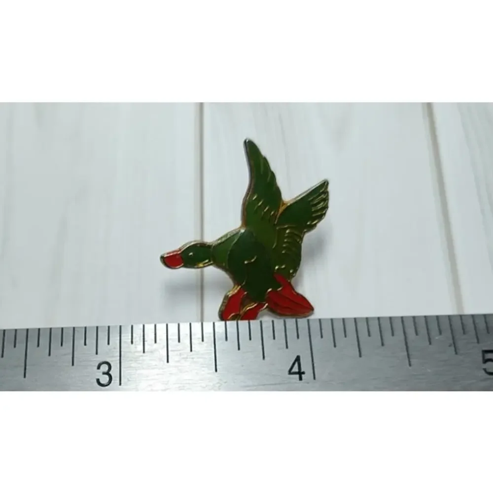 Vintage Flying Green & Orange Duck Pin Hat, Lapel, Lanyard, Jacket or Backpack